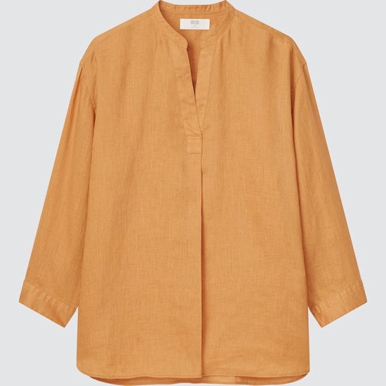 Uniqlo 100% Linen Skipper Collar 3/4 Sleeved Kosele Damske Oranžové | UHRBGC-126