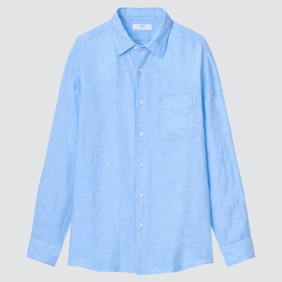 Uniqlo 100% Premium Linen Kosele Panske Modre | RYQLHU-012