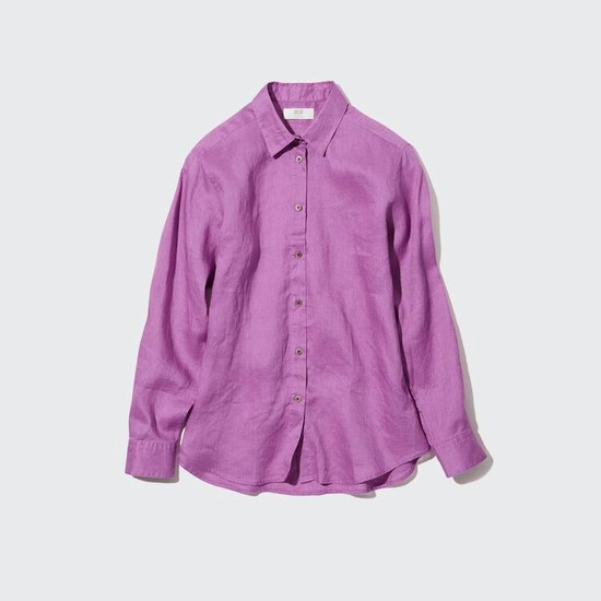 Uniqlo 100% Premium Linen Long Sleeved Kosele Damske Nachový | ZCYIFB-038