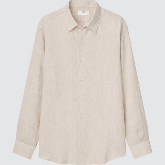Uniqlo 100% Premium Linen Regular Fit (Regular Collar) Kosele Panske Béžové | GNVULS-235