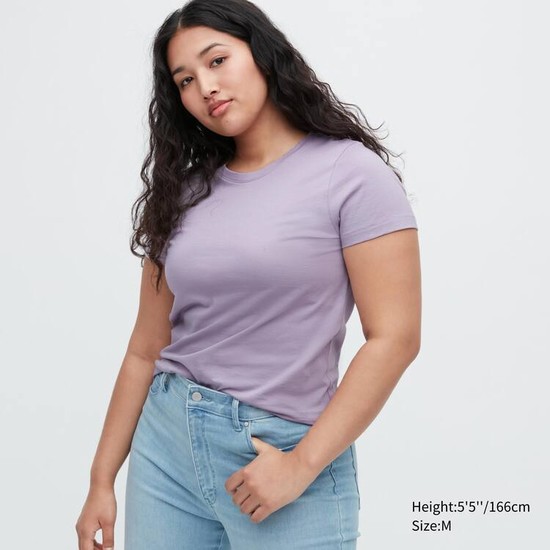 Uniqlo 100% Supima Bavlnene Crew Neck Kratke Sleeved Tricko Damske Nachový | VHEOKI-920