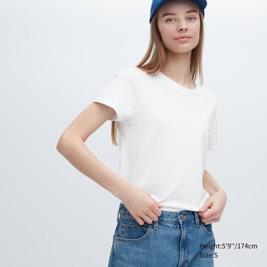 Uniqlo 100% Supima Bavlnene Crew Neck Tricko Damske Biele | UVGPSN-492