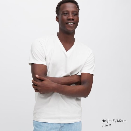 Uniqlo 100% Supima Bavlnene V Neck Kratke Sleeved Tricko Panske Biele | SEMVJW-820