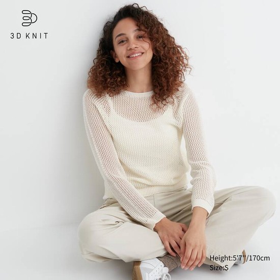Uniqlo 3d Knit Mesh Seamless Crew Neck Pleteniny Damske Biele | KOQVSL-784