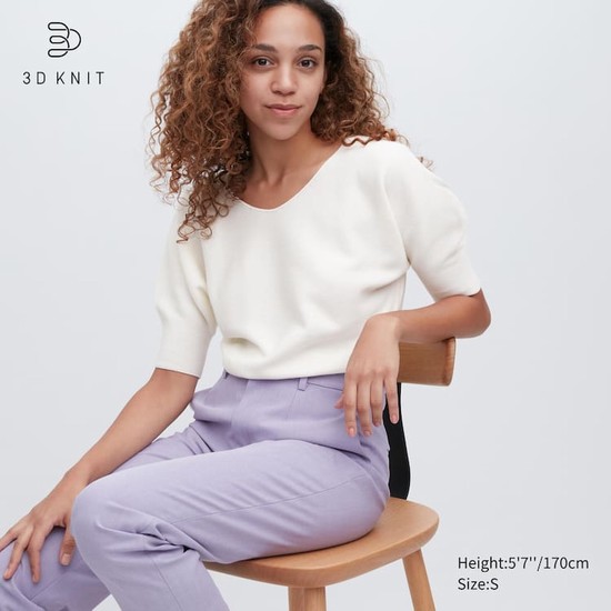 Uniqlo 3d Knit Seamless Bavlnene Volume Half Sleeved Pleteniny Damske Biele | MZSWYI-580
