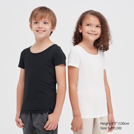 Uniqlo Airism Bavlnene Blend Scoop Neck Kratke Sleeved Tricko Detske Čierne | QMRGVE-395