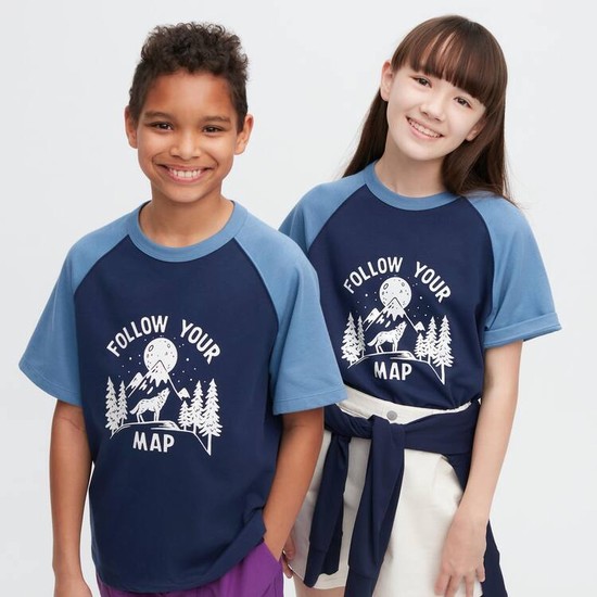 Uniqlo Airism Bavlnene Grafika Kratke Sleeved Tricko Detske Námornícka Modrá | AEGCYN-581