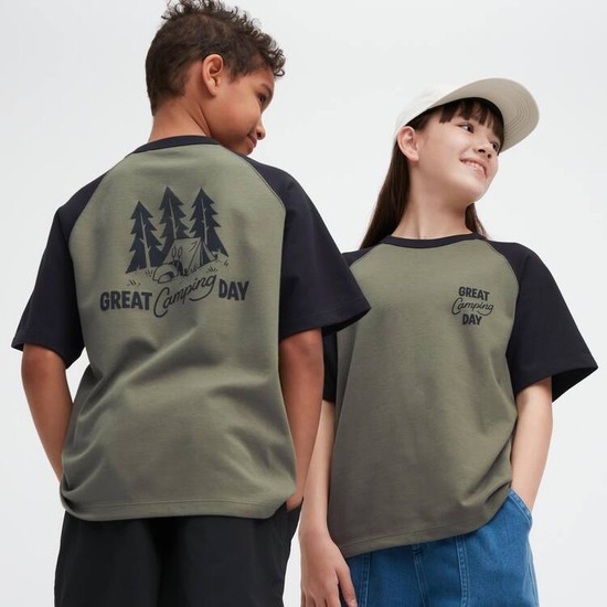 Uniqlo Airism Bavlnene Grafika Tricko Detske Olivovo Zelená | FWAQXV-674
