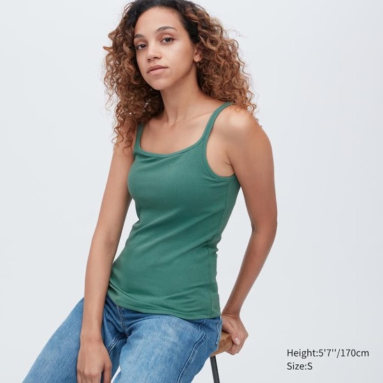 Uniqlo Airism Bavlnene Rebrovaný Bez Rukavov Topy Damske Zelene | NEIQSU-401