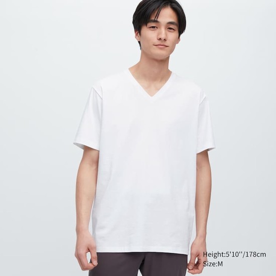Uniqlo Airism Bavlnene V Neck Kratke Sleeved Tricko Panske Biele | GMEJHT-193