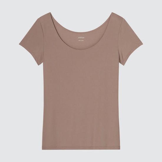Uniqlo Airism Scoop Neck Kratke Sleeve Tricko Damske Hnede | NBCPFL-105