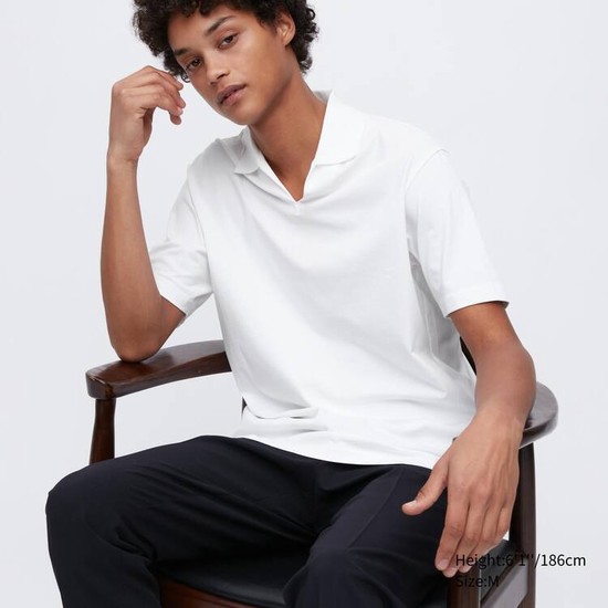 Uniqlo Airism (Skipper Collar) Tricko Panske Biele | KUEPHL-340