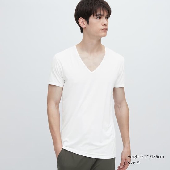 Uniqlo Airism V Neck Kratke Sleeved Tricko Panske Biele | SUTCDP-395