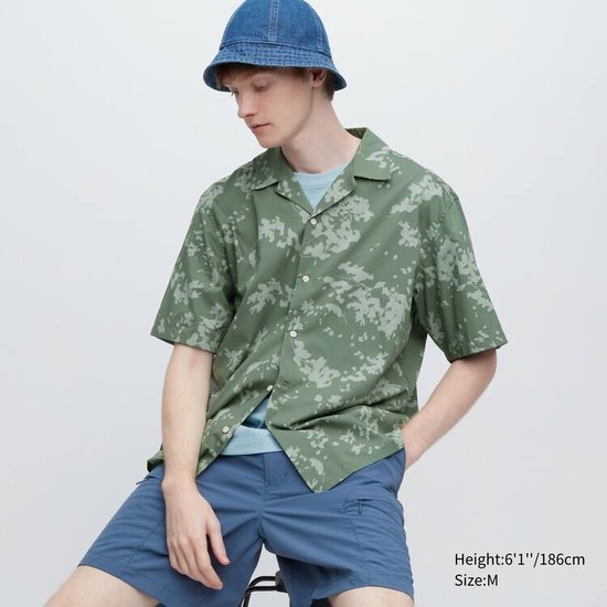 Uniqlo Bavlnene Blend Bežná Printed Kratke Sleeved (Open Collar) Kosele Panske Zelene | AEDBJO-625