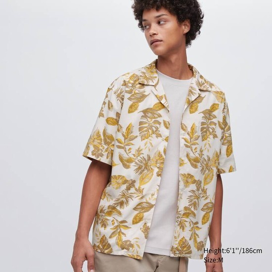 Uniqlo Bavlnene Blend Bežná Printed Kratke Sleeved (Open Collar) Kosele Panske Biele | HALFST-518