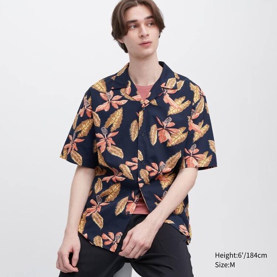 Uniqlo Bavlnene Blend Bežná Printed Kratke Sleeved (Open Collar) Kosele Panske Námornícka Modrá | VGCWLB-593