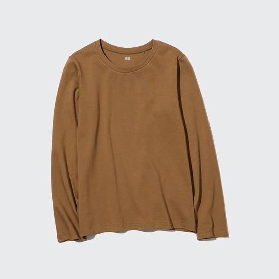 Uniqlo Bavlnene Crew Neck Long Sleeve Tricko Damske Hnede | SUGDRO-368