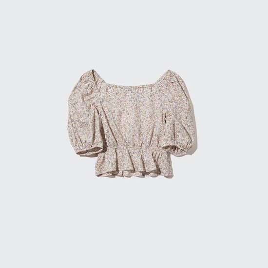 Uniqlo Bavlnene Printed Cropped Kratke Sleeved Blúzky Damske Biele | GQRMUX-640