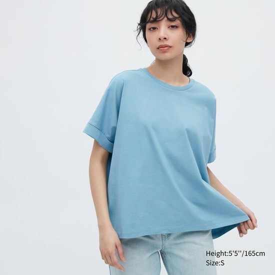Uniqlo Bavlnene Sleeve Tricko Damske Modre | JRBHGY-397