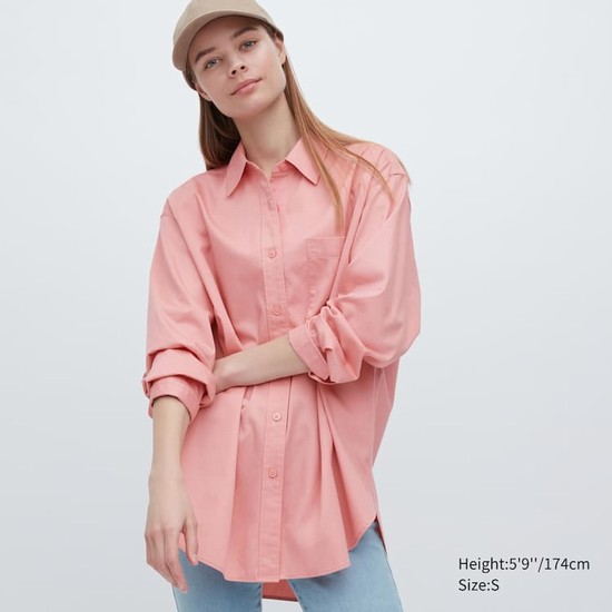 Uniqlo Bavlnene Twill Oversized Long Sleeved Kosele Damske Ruzove | LAEZIW-178