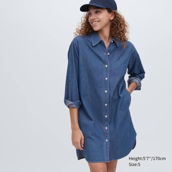 Uniqlo Denim Long Sleeved Saty Damske Modre | VZERXS-374