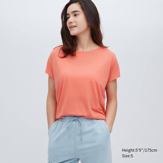 Uniqlo Drape Lodné Neck Kratke Sleeved Tricko Damske Oranžové | KWJENR-491