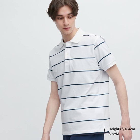 Uniqlo Dry Piqué Pruhované Polokosele Panske Biele | GMOXWQ-645