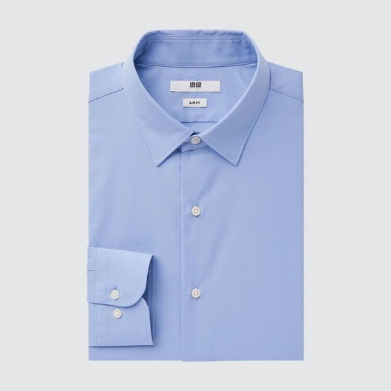 Uniqlo Easy Care Broadcloth Stretch Slim Fit (Regular Collar) Kosele Panske Modre | EOUSPB-693