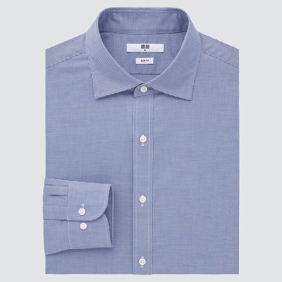Uniqlo Easy Care Checked Stretch Slim Fit (Semi-cutaway Collar) Kosele Panske Modre | SDHKZI-180