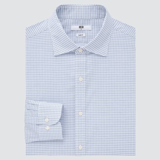 Uniqlo Easy Care Checked Stretch Slim Fit (Semi-cutaway Collar) Kosele Panske Modre | VGUFOX-369