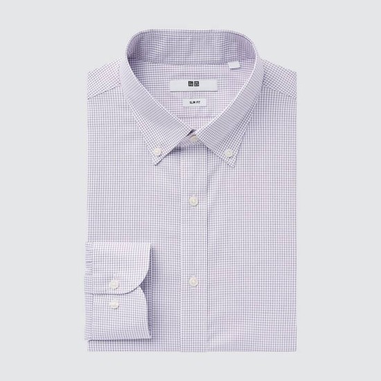 Uniqlo Easy Care Stretch Slim Fit Checked (Button-down Collar) Kosele Panske Nachový | MTZLQB-029