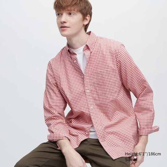 Uniqlo Extra Fine Bavlnene Broadcloth Long Sleeve Kosele Panske Červené | VUDSPG-940