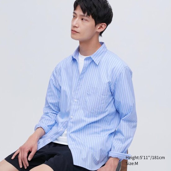 Uniqlo Extra Fine Bavlnene Broadcloth Regular Fit Pruhované Kosele Panske Modre | GTWBAO-259