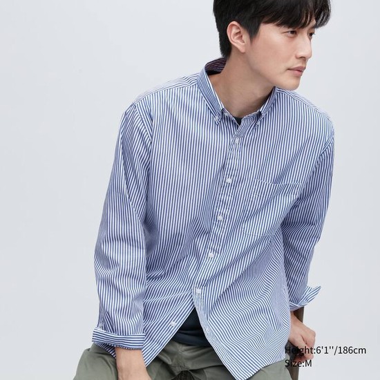 Uniqlo Extra Fine Bavlnene Broadcloth Regular Fit Pruhované (Button-down Collar) Kosele Panske Modre | IMWXUH-415