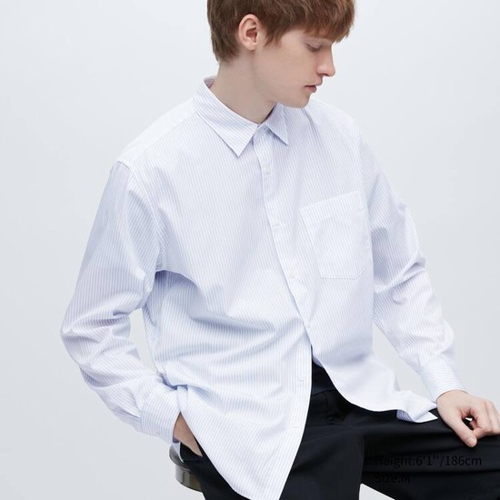 Uniqlo Extra Fine Bavlnene Broadcloth Regular Fit Pruhované Kosele Panske Modre | OXBQMG-845