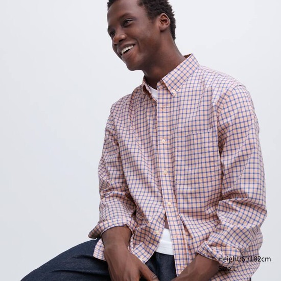 Uniqlo Extra Fine Bavlnene Broadcloth Regular Fit Checked (Button-down Collar) Kosele Panske Ruzove | SBYRPJ-960