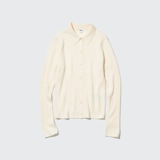 Uniqlo Extra Fine Merino Long Sleeve Polo Kardigán Damske Biele | QODXIE-492