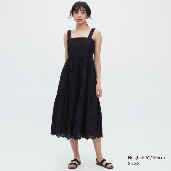 Uniqlo Eyelet Bavlnene Bez Rukavov Midi Saty Damske Čierne | DPXJMW-957