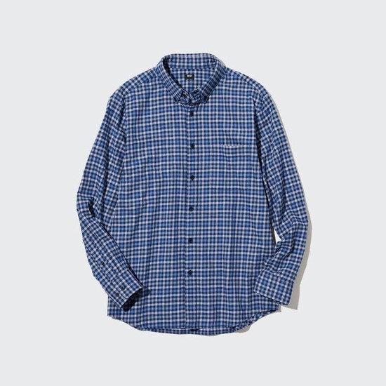 Uniqlo Flannel Regular Fit Checked (Button-down Collar) Kosele Panske Modre | BHGOKC-982