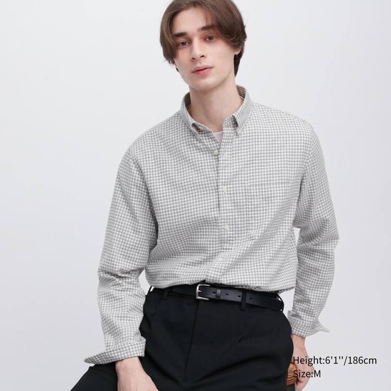 Uniqlo Flannel Regular Fit Checked (Button-down Collar) Kosele Panske Siva | XIRHWG-247