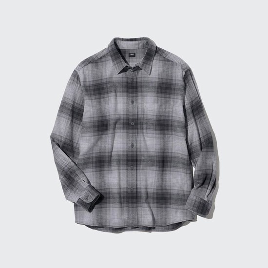 Uniqlo Flannel Regular Fit Checked (Regular Collar) Kosele Panske Siva | EKDWCH-523
