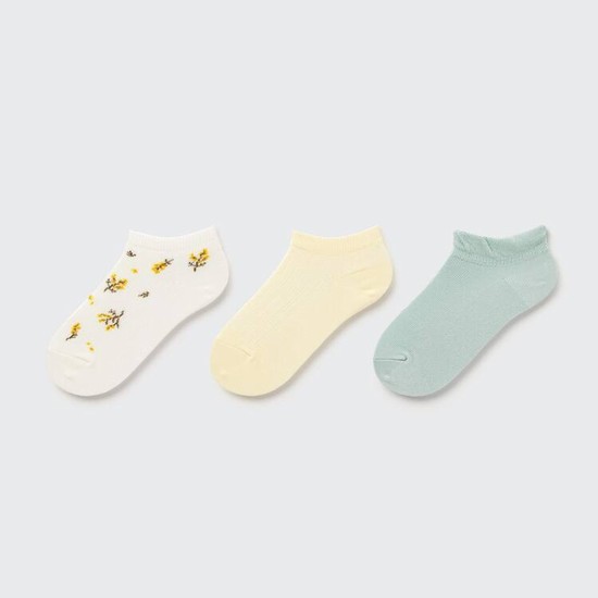 Uniqlo Flower Print Kratke (Three Pairs) Ponozky Detske Krém Žlté Modre | IYPWBE-134