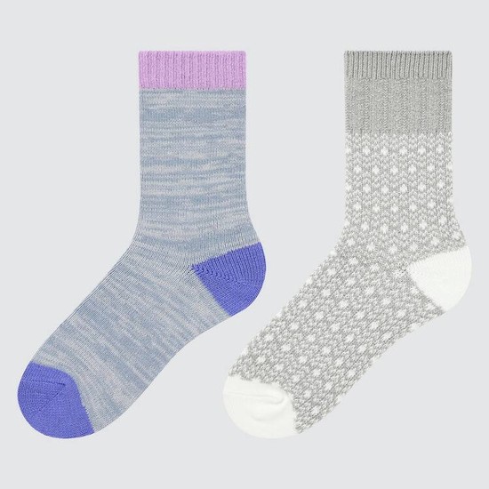 Uniqlo Heattech Colour Block (Two Pairs) Ponozky Detske Siva Modre | EWHGTR-193