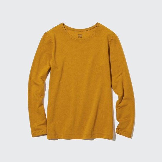 Uniqlo Heattech Extra Warm Bavlnene Crew Neck Long Sleeved Thermal Topy Damske Žlté | AXDEQP-574