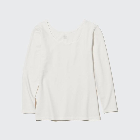 Uniqlo Heattech Extra Warm Bavlnene Scoop Neck Long Sleeved Thermal Topy Damske Biele | FEQGMH-041