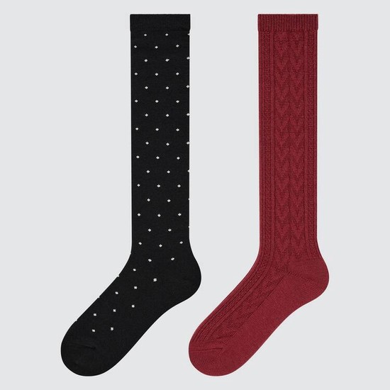 Uniqlo Heattech Knee High Dotted (Two Pairs) Ponozky Detske Čierne Červené | BDCPJN-692