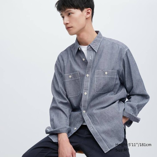 Uniqlo Hickory Denim Regular Fit Pracovná (Regular Collar) Kosele Panske Modre | OZJTKH-914