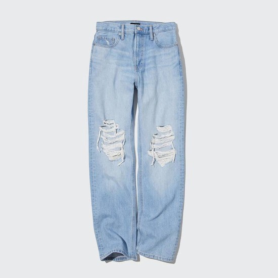 Uniqlo High Rise Rovno Leg Distressed Džínsy Damske Modre | QSCUPW-062