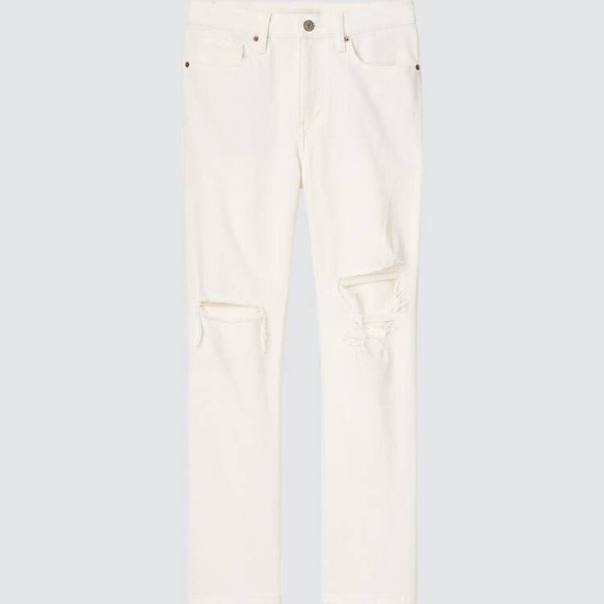 Uniqlo High Rise Slim Fit Rovno Leg Ankle Length Distressed Džínsy Damske Biele | EINWTU-253
