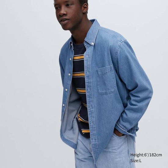 Uniqlo Indigo Denim Regular Fit (Regular Collar) Kosele Panske Modre | ECWVSO-398